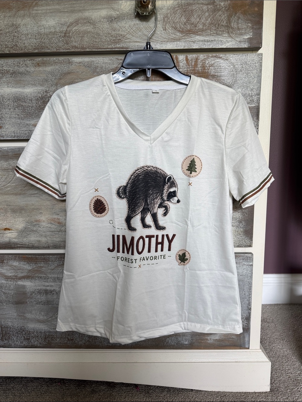 Jimothy Raccoon Cream Graphic V-Neck Tee with Athletic Tee
